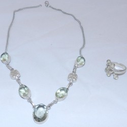 Зууван хэлбэртэй, шар ногоон өнгийн циркон шигтгээтэй зүүлт, бөгжний хослол.