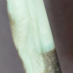 Цайвар ногоон, хар саарал өнгө алагласан амазонит чулуугаар сийлж урласан жаргалтай тоть кулон /зүүлт, машины болон түлхүүрийн гоёл чимэглэл, сувинер/.