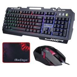 Gaming Keyboard and Mouse Combo,Backlit Keyboard and Mouse Set Rainbow LED Backlight with Mobile Phone Stand Holder + Mouse Pad k33 багц