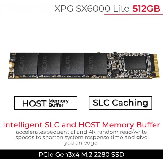 SSD ADTA XPG SX6000 Lite 512GB Gen3 M.2 2280 NVMe 1.3 R/W up to 1800/1200MB/s 