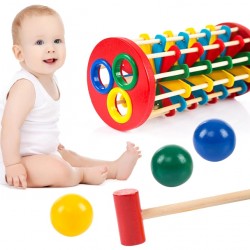 Хүүхдийн модон жижиг бөмбөг, шатаар өнхрүүлдэг, алх бүхий тоглоом