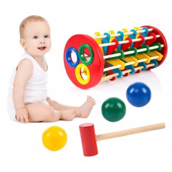 Хүүхдийн модон жижиг бөмбөг, шатаар өнхрүүлдэг, алх бүхий тоглоом